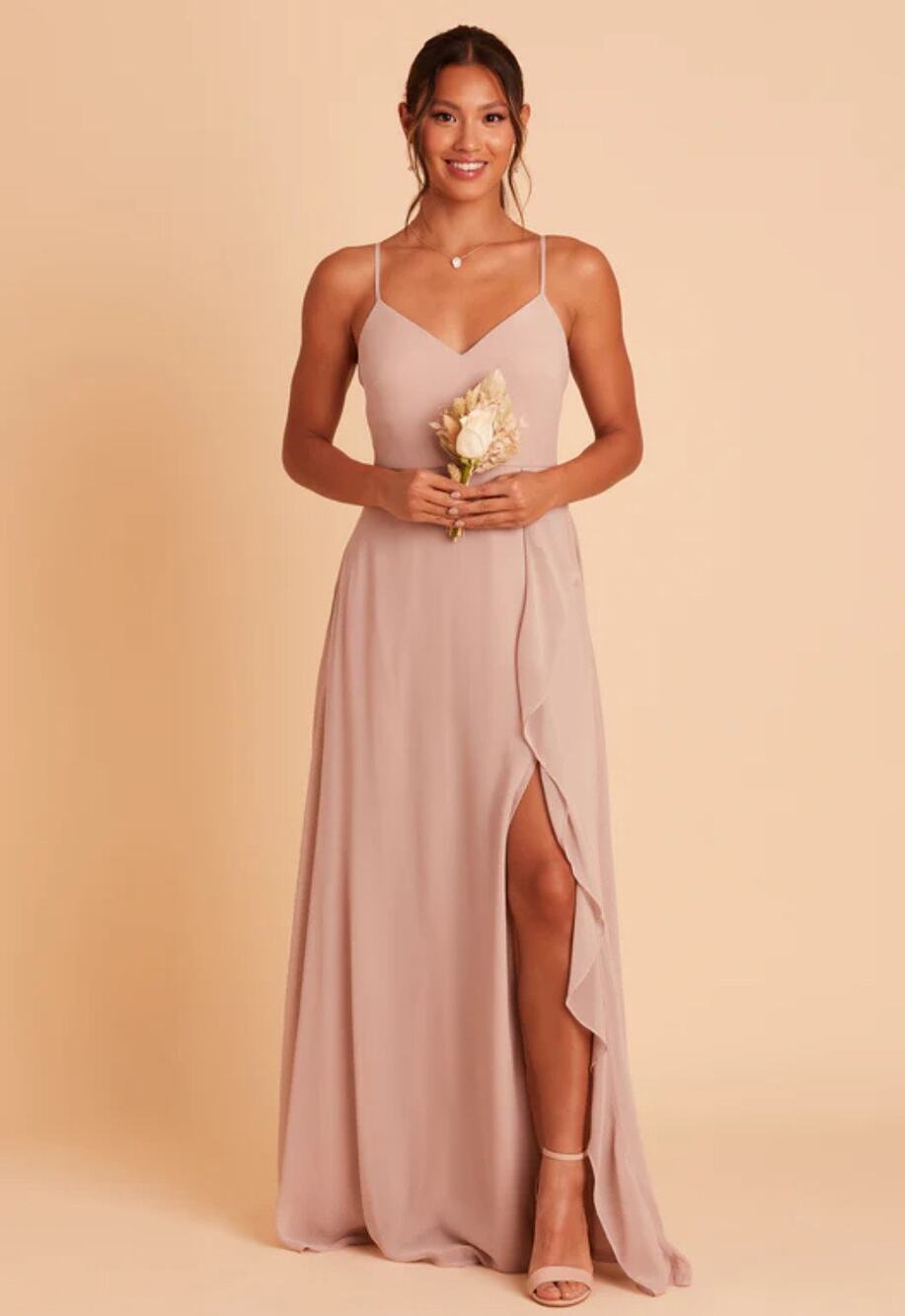 Birdy Grey Theresa Ruffle Trim Spagetti Strap Maxi Dress Size S Small Taupe